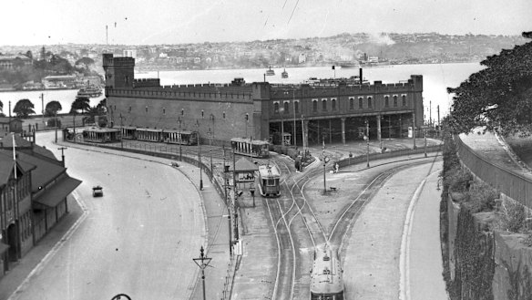 The tram depot at Bennelong Point, the site for the  Sydney Opera House.