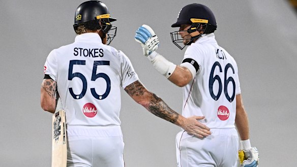 Ben Stokes and Joe Root console each other after Stokes was run out.