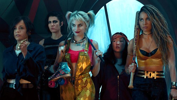 Rosie Perez as Renee Montoya, Mary Elizabeth Winstead as Huntress, Margot Robbie as Harley Quinn, Ella Jay Basco as Cassandra Cain and Jurnee Smollett-Bell as Black Canary in Birds of Prey (and the Fantabulous Emancipation of One Harley Quinn). 