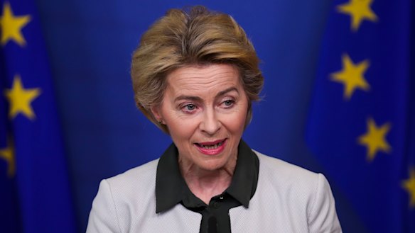 European Commission President Ursula von der Leyen gives a press statement on the Green Deal.