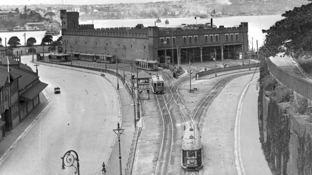 The tram depot at Bennelong Point, the site for the  Sydney Opera House.