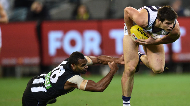 Hot property: Werribee defender Sam Collins at the MCG in 2016 during his stint with Fremantle.