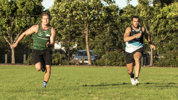 Toby Rudolph  trains with housemate Liam Knight during the COVID lockdown.