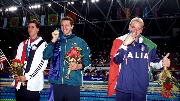 Ian Thorpe after winning gold in the 400m freestyle at the Sydney 2000 Olympics.