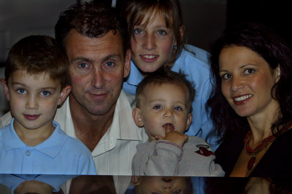 Josh at 5 with Peter, Maddie (11), Nick (14 months) and Colleen.