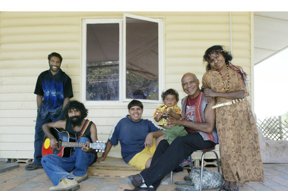  Archie Roach with (from left) sons Eban, Amos and Terrence, grandson William and wife Ruby Hunter, at his then home at Berri, South Australia, in 2003.