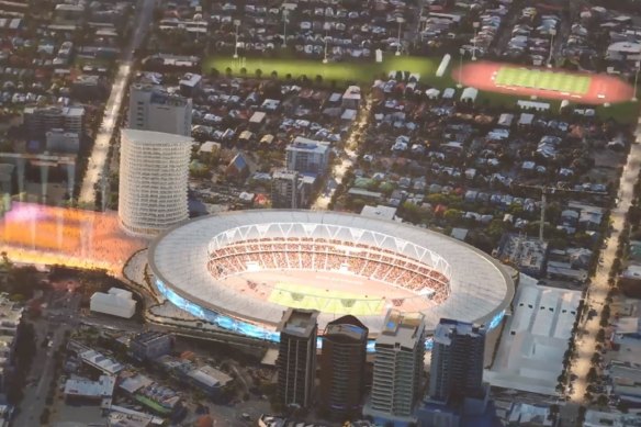 A previous concept image of the Gabba as the main venue for the 2032 Olympic and Paralympic Games.