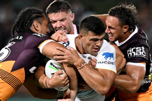Back to the future? Brisbane are considering a formal pursuit of Broncos junior David Fifita.