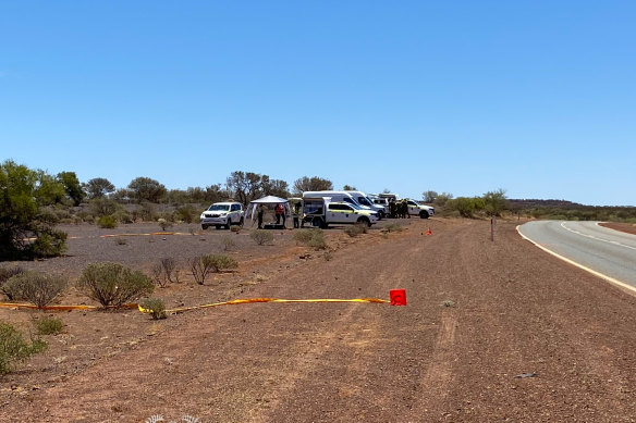 Authorities at the area where the capsule was found in Western Australia’s remote Pilbara region.