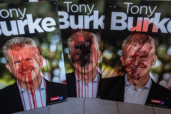 Defaced election posters of Tony Burke.