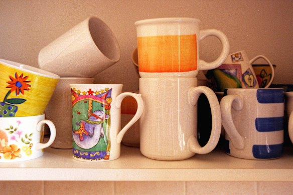 Each mismatched mug tells a story.
