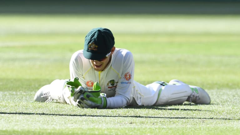 Australian skipper Tim Paine drops his opposite number, Virat Kohli, off a Mitchell Starc delivery late in the day.