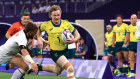 Henry Hutchison of Australia during the Men’s Rugby Sevens Quarter Final match between Australia and USA during the 2024 Paris Olympic Games in Paris.