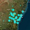 The spread of “felt reports” made to Geoscience Australia from people who felt shaking last night.