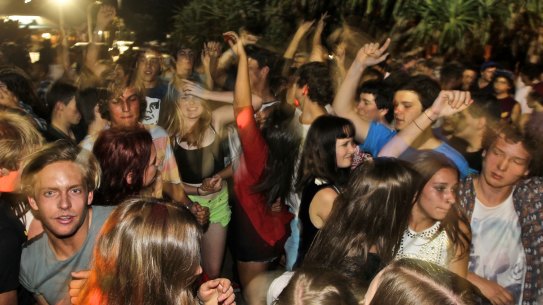 A Schoolies party in Byron Bay in 2012.