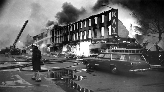On H Street, Washington, DC, only store fronts remain standing, April 1968