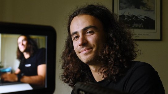 Sam Buchwald 25 years old with his camera kit that he uses to create social media content for one of his new business ventures. Sam quit his corporate job in a consulting firm in 2021.