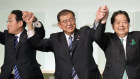 Shigeru Ishiba (centre) celebrates after he was elected new head of Japan’s ruling Liberal Democratic Party.