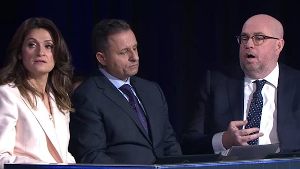 Tony Barry (right) on the ABC election night panel with Kos Samaras and Patricia Karvelas.