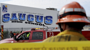 First responders standby for any injured students after a gunman opened fire at Saugus High School in California, last week.