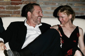 Renée Zellweger with the now-disgraced Hollywood producer Harvey Weinstein at a party in 2005.  