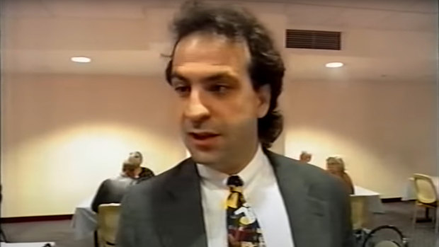 The long lost mullet: Peter V’Landys in the 1997 documentary The Gambler.