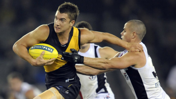Dusty Inc, pre-ink: From the moment he arrived, Dustin Martin stood out for his ability to fend off tacklers.