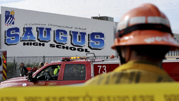 First responders stand by for any injured students after a gunman opened fire at Saugus High School in California last week.