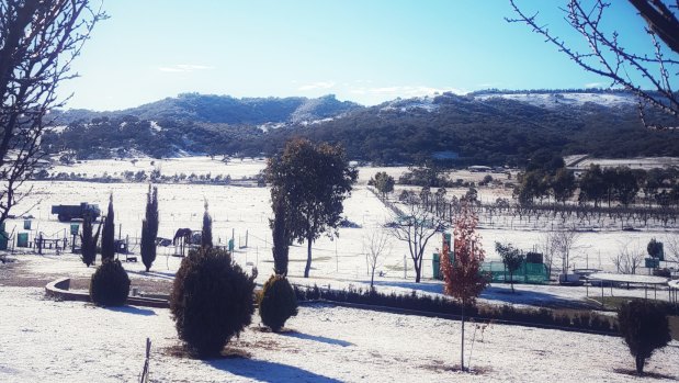 Blue skies over Royalla on Sunday morning after overnight snow.