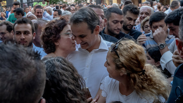 Kyriakos Mitsotakis during a rally in the northern Greek town of Giannitsa.
