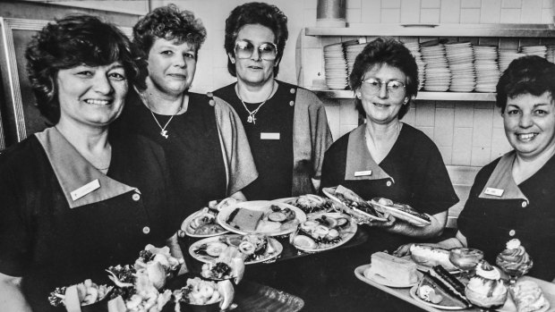 Golden Grille restaurant staff from 1993: Jadranka Cimbora, Bronwen Drover, Gordana Mauk, Kay Barrs and Annie Hovar. 