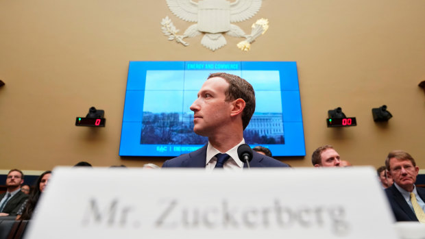 Facebook founder Mark Zuckerberg testifies in 2018 before a House Energy and Commerce hearing on Capitol Hill in Washington, about the use of Facebook data to target American voters in the 2016 election and data privacy.