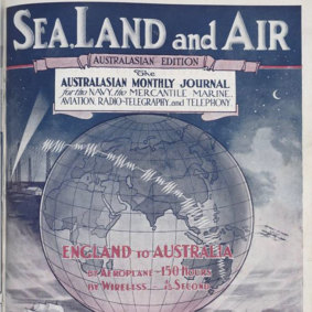 Sea, Land and Air magazine cover celebrating the first transmission in 1918.