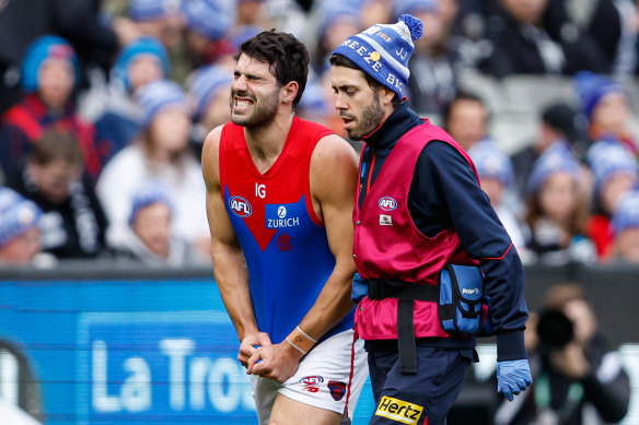 Petracca was in immediate pain after the collision in the King’s Birthday clash.