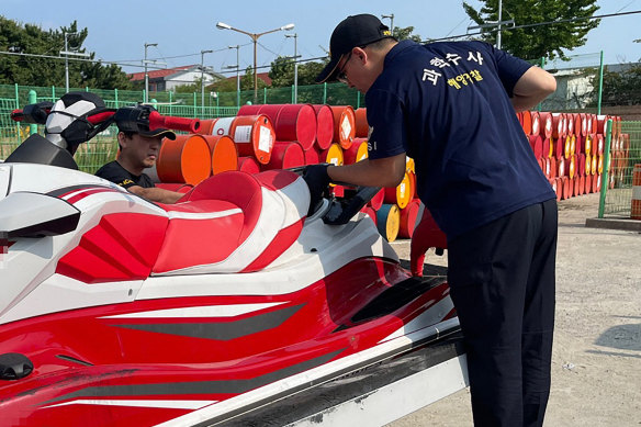 A photo released by South Korea’s Coast Guard showing Kwon’s jet-ski in Incheon in August 2023.