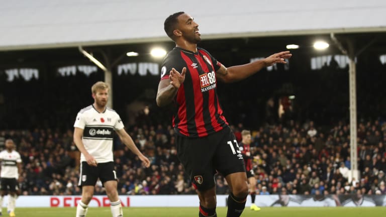 Bournemouth's Callum Wilson scoring his side's third goal of the game against Fulham.