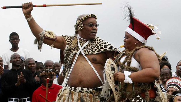 Then African National Congress leader Jacob Zuma, left, with his 33-year-old wife Nompumelelo Ntuli in 2008. 