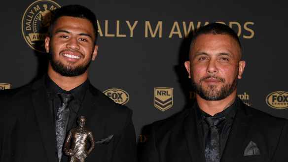Brisbane Broncos player Payne Haas (left) and Gregor Haas at the 2019 Dally M Awards at the Hordern Pavilion in Sydney.