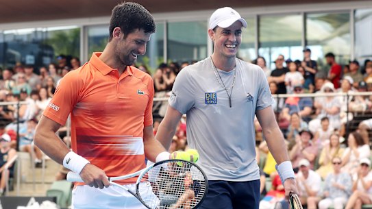 Novak Djokovic teamed up with Vasek Pospisil on his return to competitive tennis in Australia.
