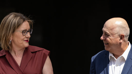  Premier Jacinta Allan with Tim Pallas on Monday. 