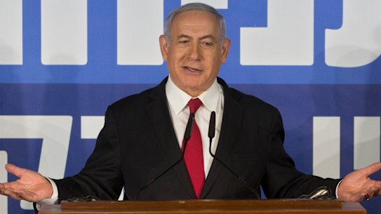 Israeli Prime Minister Benjamin Netanyahu gestures as he delivers a statement at the Prime Minister's residence in Jerusalem.