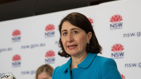 NSW Premier Gladys Berejiklian addresses the media on Thursday.