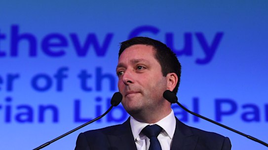 Opposition Leader Matthew Guy at his campaign launch on Sunday.