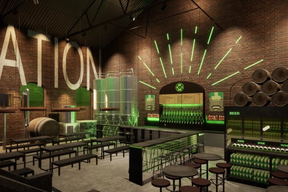 An artist’s illustration of the overhauled bar at Hop Nation.