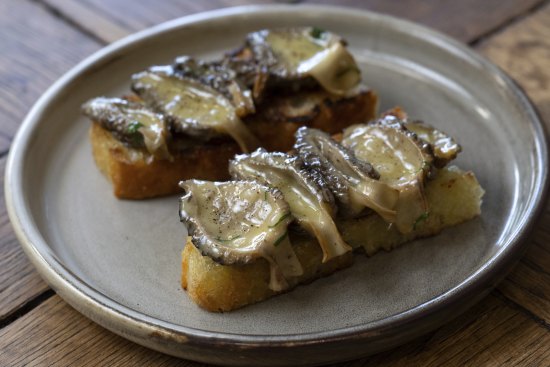 Australia’s very own morel mushroom – buttery, foresty and meaty – is served on toast.