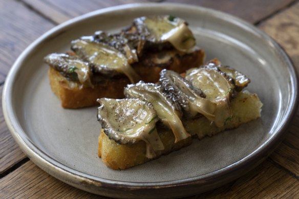 Australia’s very own morel mushroom – buttery, foresty and meaty – is served on toast.