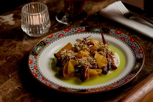 Roast carrots with buttermilk and pickled persimmon.