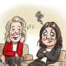 Clare O’Neil and Jacqui Lambie wait for Qantas