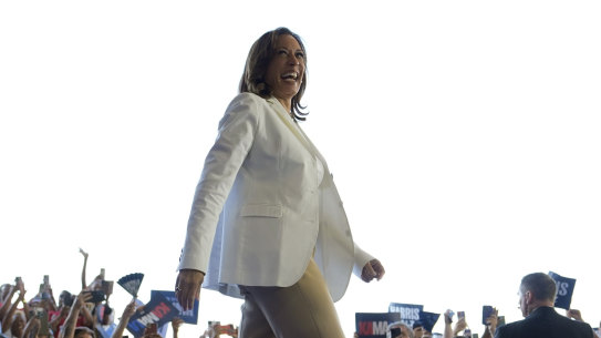 Democratic presidential nominee Vice President Kamala Harris arrives at a campaign rally in Detroit.