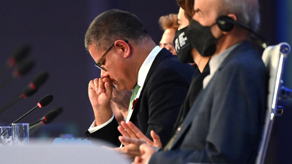 COP26 President Alok Sharma breaks down in tears after a last-minute change weakened the summit’s position on coal.